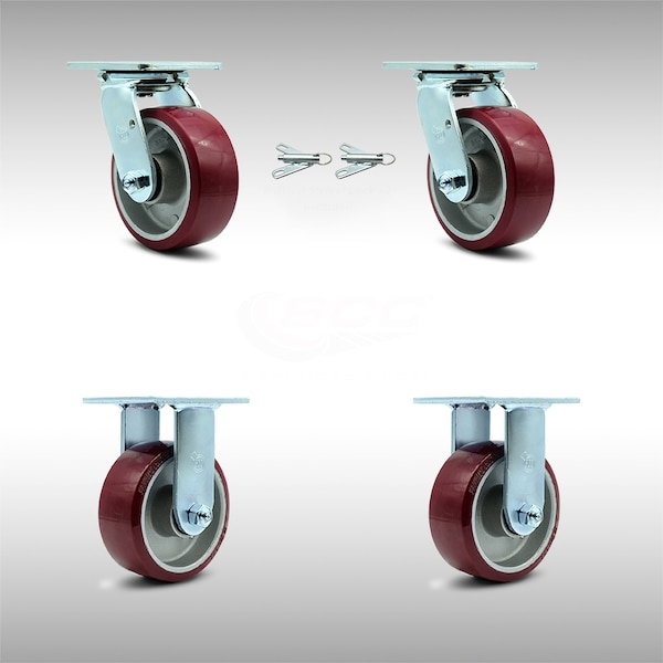 5 Inch SS Poly on Aluminum Caster Set with Ball Bearings 2 Swivel Lock 2 Rigid